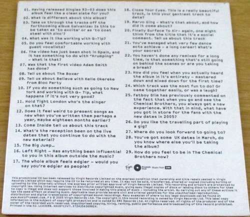 THE CHEMICAL BROTHERS Push the Button Promo + Interview CD [Shelf G Box 9]