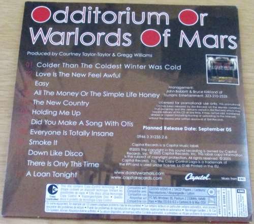 DANDY WARHOLS Odditorium or Warlords of Mars CD [Shelf G Box 9]