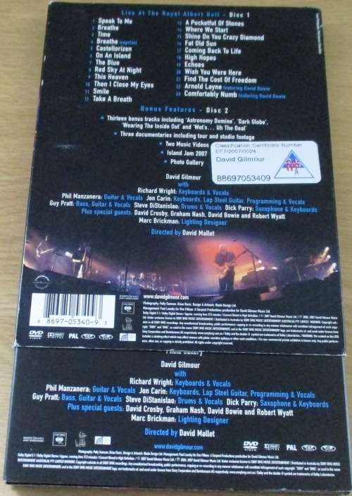 DAVID GILMOUR Remember the Night Live at the Royal Albert Hall 2 X DVD