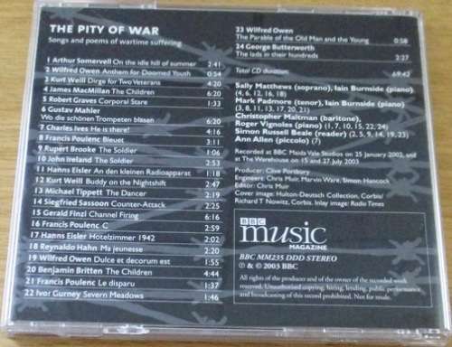 THE PITY OF WAR Songs and poems of Wartime Suffering    [Classical Box 3]