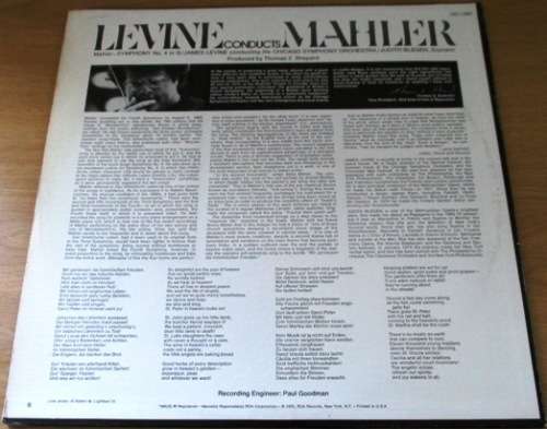 LEVINE MAHLER Symphony No. 4 VINYL Record