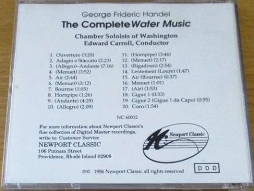 GEORGE FRIDERIC HANDEL The Complete Water Music [Classical Box 3]