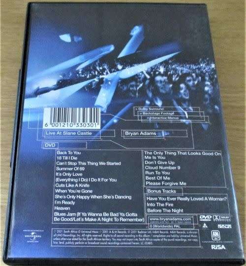 BRYAN ADAMS Live at Slane Castle Ireland 2000 DVD