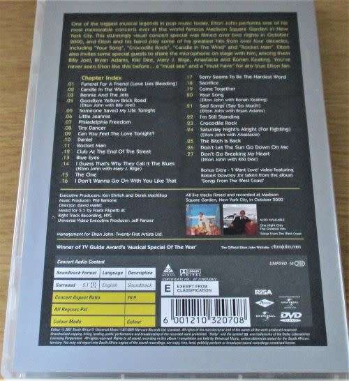 ELTON JOHN One Night Only The Greatest Hits DVD