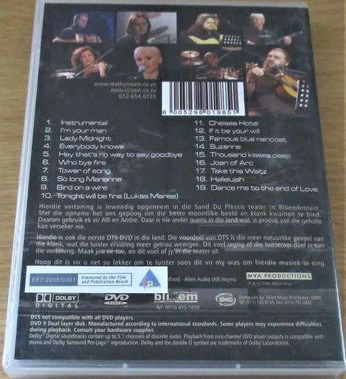 MATHYS ROETS Songs of Leonard Cohen DVD