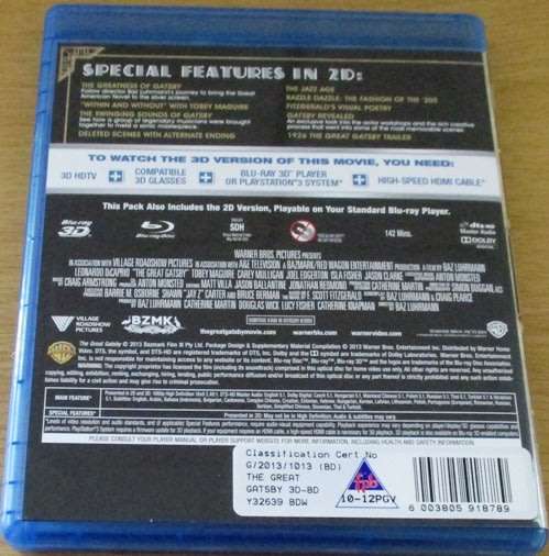 THE GREAT GATSBY 3D Leonard de Caprio Tobey Maguire 2xBlu Ray