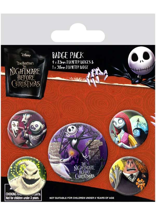 NIGHTMARE BEFORE CHRISTMAS 5 x BUTTON BADGE PACK