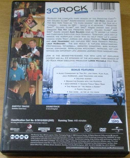 30 ROCK Season 3 DVD Tina Fey Alec Baldwin