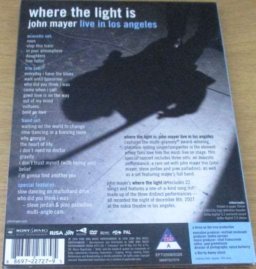 JOHN MAYER Where the Light is John Mayer Live in Los Angeles DVD