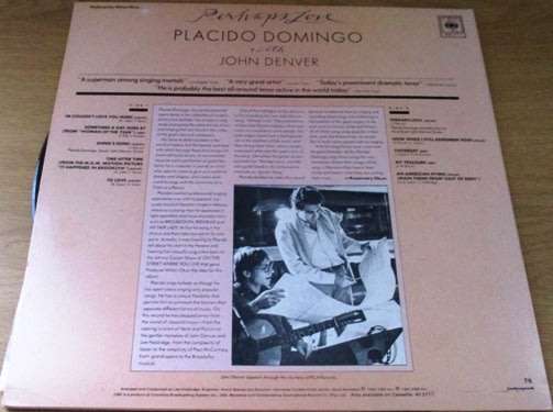 PLACIDO DOMINGO with John Denver Perhaps Love VINYL RECORD