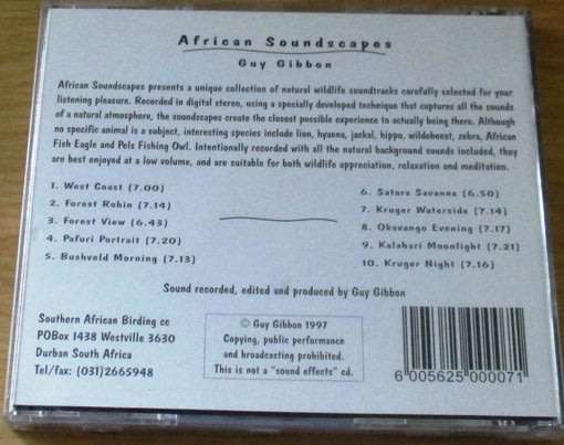 AFRICAN SOUNDSCAPES A Unique Collection of Natural Wildlife Soundtracks CD [Shelf Z Box 6]