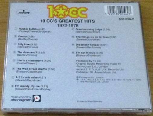 10 CC Greatest Hits 1972-1978 CD [Shelf Z Box 4]