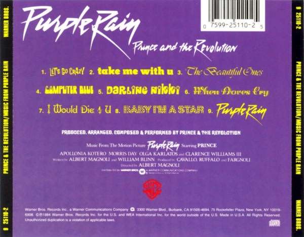 PRINCE AND THE REVOLUTION Purple Rain US Cat# 9 25110-2