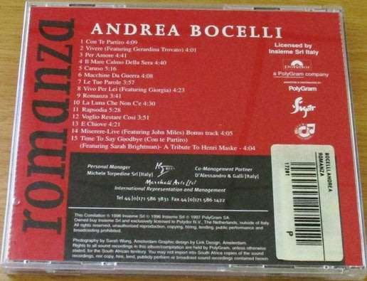 ANDREA BOCELLI Romanza  [Shelf G Box 1]