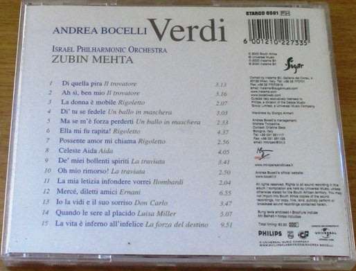 ANDREA BOCELLI Verdi  [Shelf G Box 1]