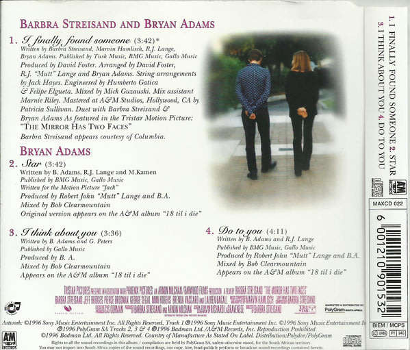 BRYAN ADAMS + BARBRA STREISAND I Finally Found Someone CD Single