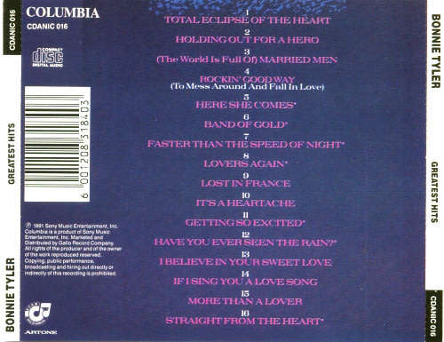 BONNIE TYLER Greatest Hits CD
