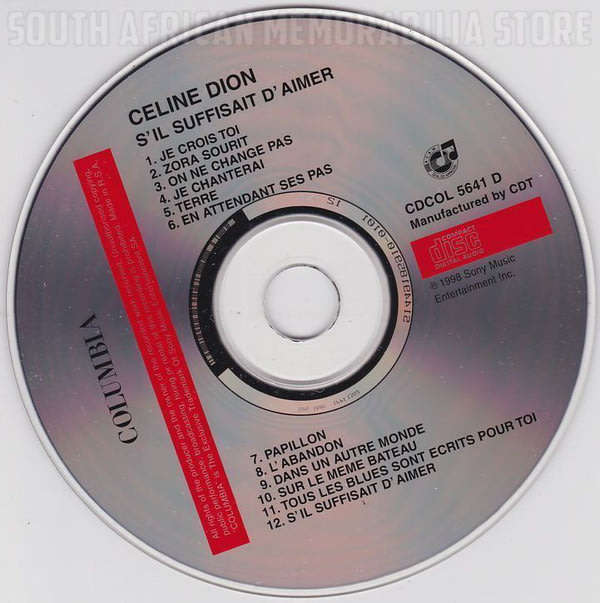 CELINE DION S'il Suffisait D'aimer CD South African release