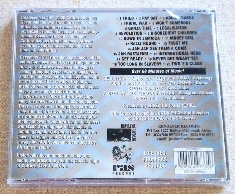 CULTURE Live in South Africa CD SOUTH AFRICA Cat# REVCD253