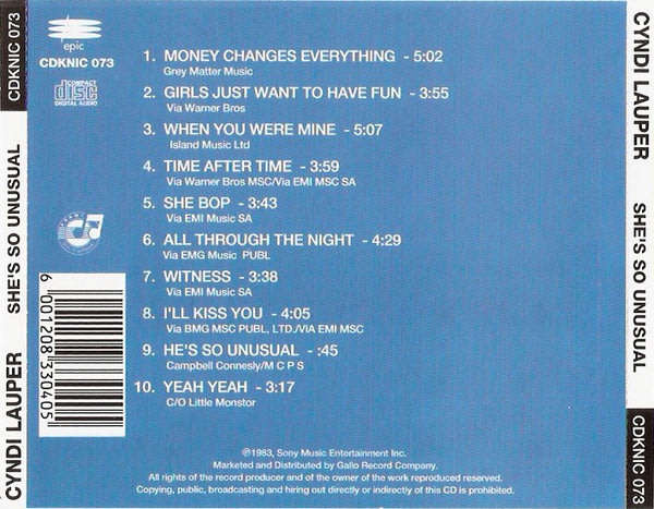 CYNDI LAUPER She's So Unusual South African release CD