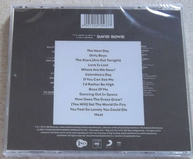 DAVID BOWIE The Next Day SOUTH AFRICA Cat# CDCOL7485 Jewel Case Version