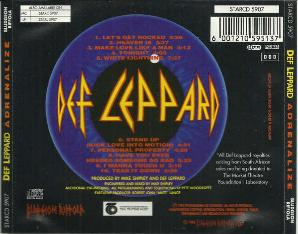 DEF LEPPARD Adrenalize CD South African release
