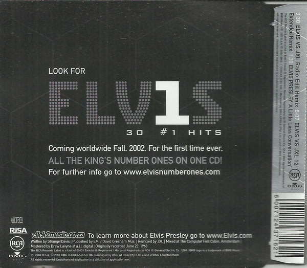 ELVIS VS. Junkie XL A Little Less Conversation CD Single South African Release