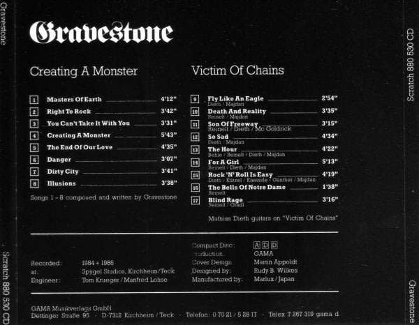 GRAVESTONE Creating A Monster / Victim Of Chains 1987 German Import CD