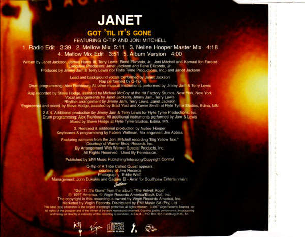 JANET JACKSON Featuring Q-Tip And Joni Mitchell  Got 'Til It's Gone South African Issue CD Single
