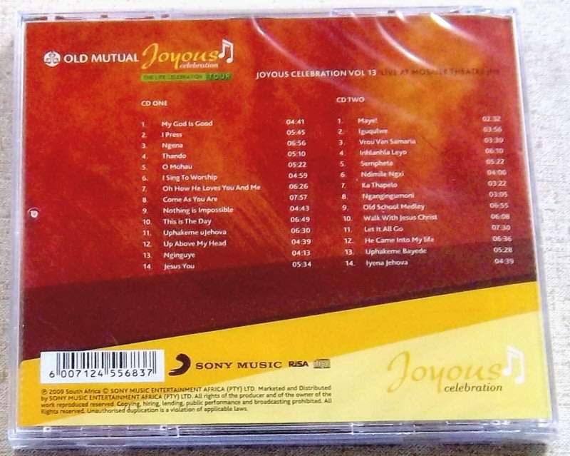 JOYOUS CELEBRATION 13 Live at the Mosaiek Theatre Johannesburg CD SOUTH AFRICA Cat# CDPAR5035