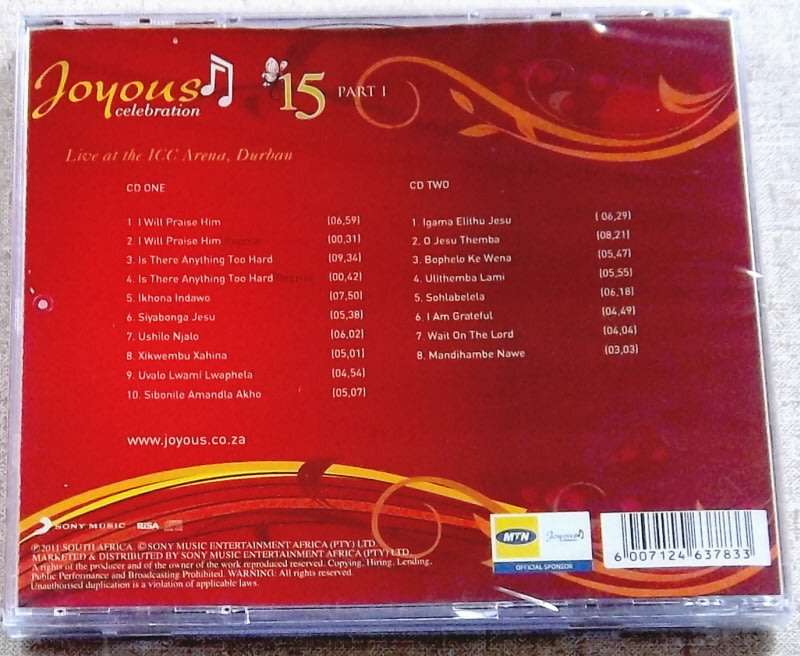 JOYOUS CELEBRATION 15 Live At The Icc Arena, Durban Part 1 CD SOUTH AFRICA Cat# CDPAR5063