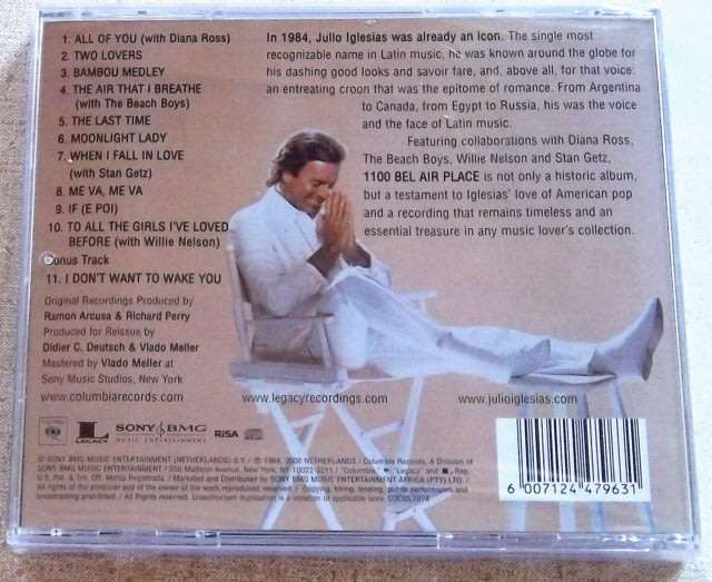 JULIO IGLESIAS 1100 Bel Air Place + Bonus track SOUTH AFRICA Cat# CDCOL7074
