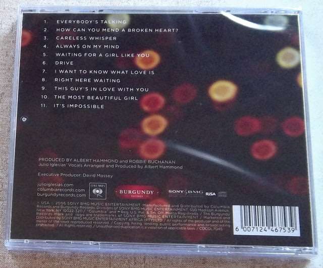 JULIO IGLESIAS Romantic Classics SOUTH AFRICA Cat# CDCOL7045