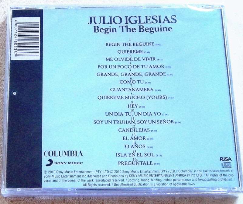 JULIO IGLESIAS Begin The Beguine SOUTH AFRICA Cat# CDCOL7326