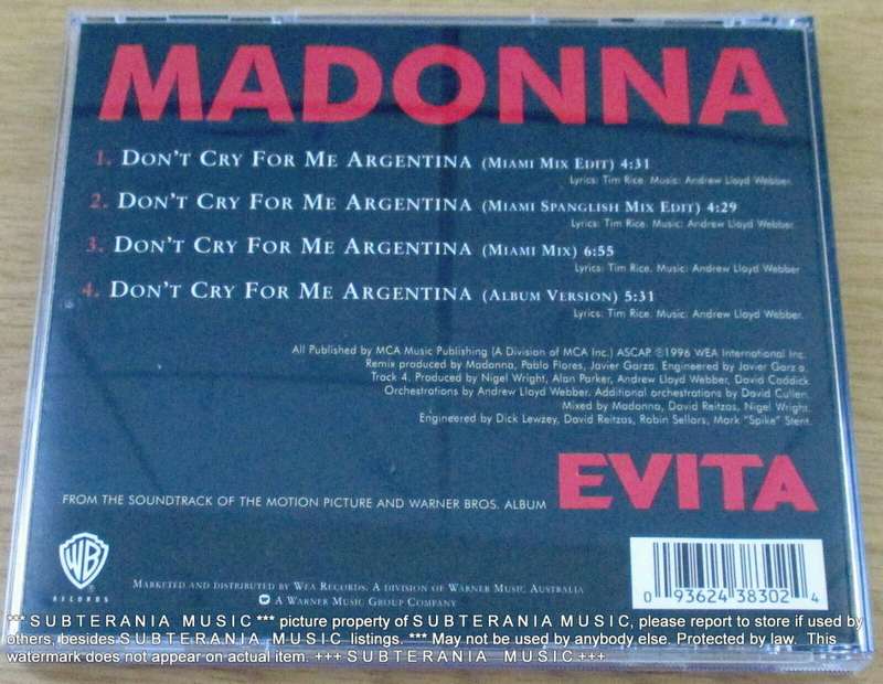 MADONNA Dont Cry For Me Argentina AUSTRALIA Cat# 9362438302