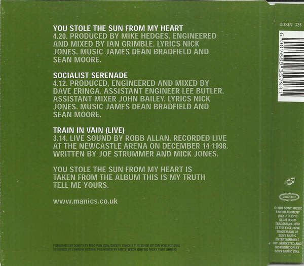 MANIC STREET PREACHERS You Stole The Sun From My Heart South African Cd Single [msr]