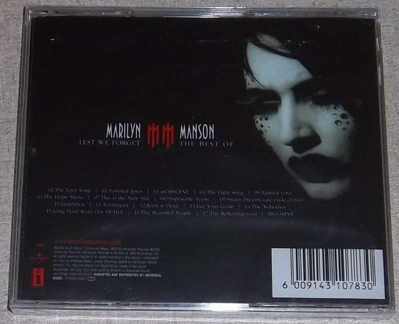 MARILYN MANSON Lest We Forget The Best of SOUTH AFRICA Cat# STARCD 6893
