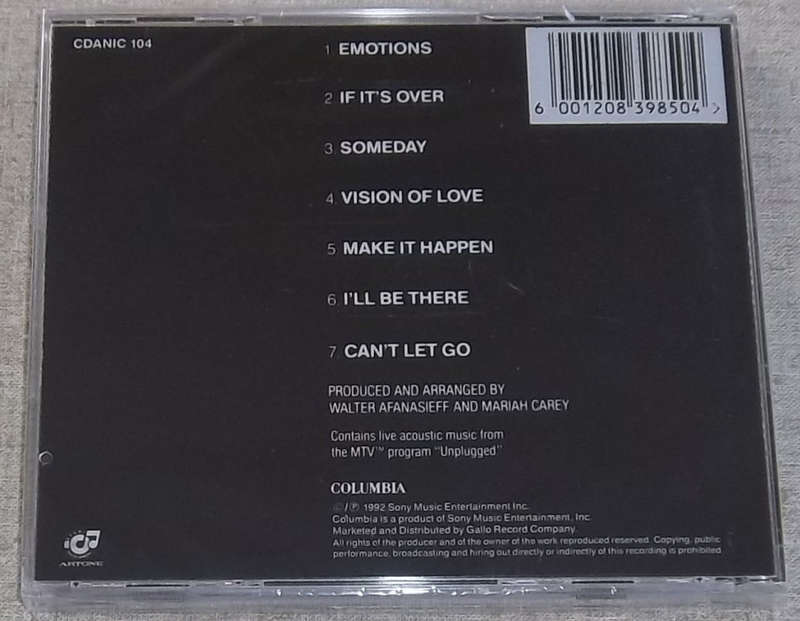 MARIAH CAREY MTV Unplugged EP SOUTH AFRICA Cat# CDANIC 104