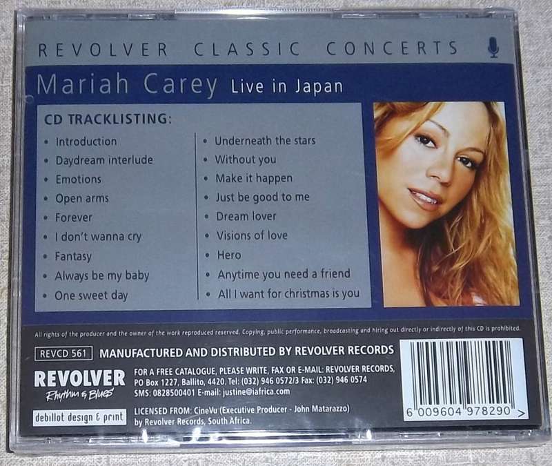 MARIAH CAREY Live in Japan CD SOUTH AFRICA Cat# REVCD 561