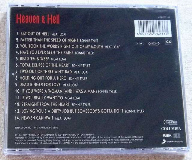 MEAT LOAF & BONNIE TYLER Heaven & Hell SOUTH AFRICA Cat# CDEPC7156