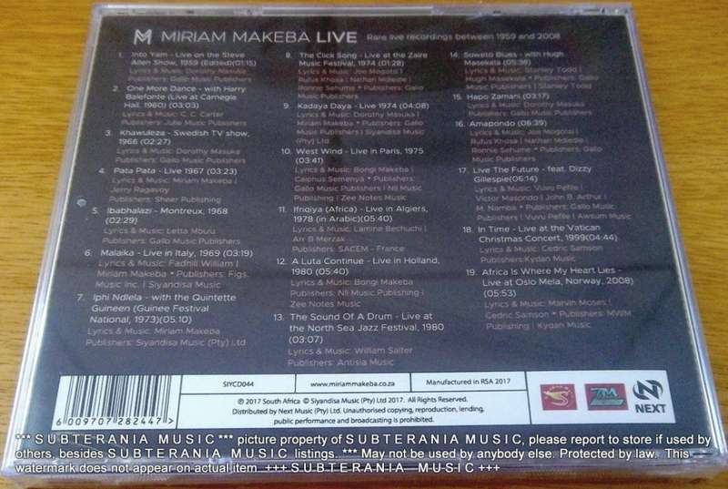 MIRIAM MAKEBA Live (Rare live recordings between 1959 & 2008) SOUTH AFRICA SIYCD044