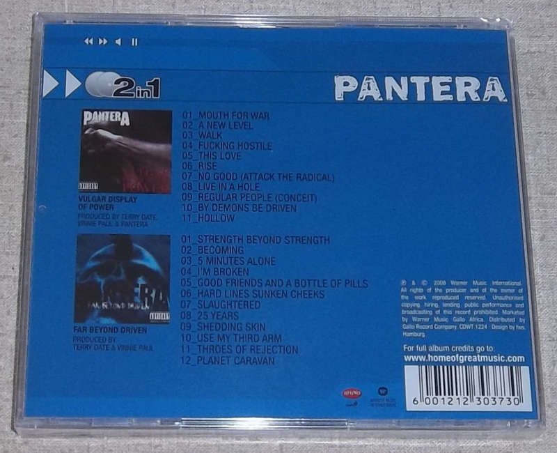 PANTERA Vulgar Display Of Power / Far Beyond Driven SOUTH AFRICA Cat# CDWT 1224