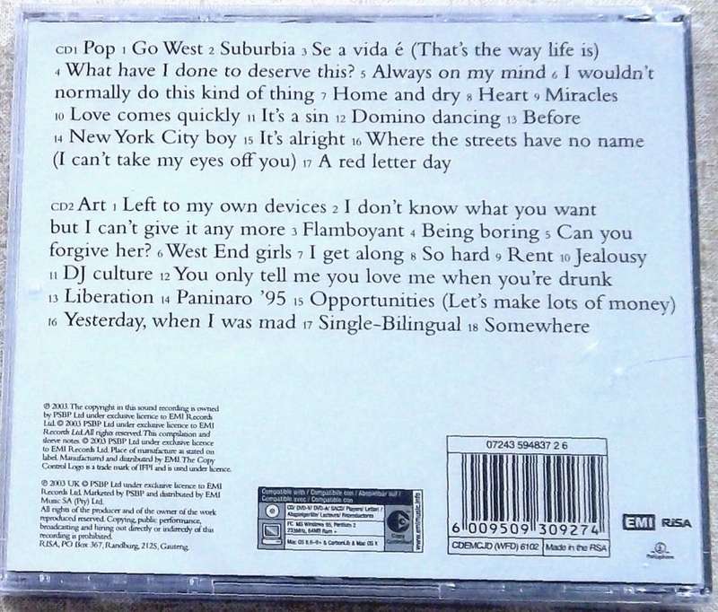 PET SHOP BOYS Pop Art The Hits 2xCD SOUTH AFRICA Cat# CDEMCJD 6102