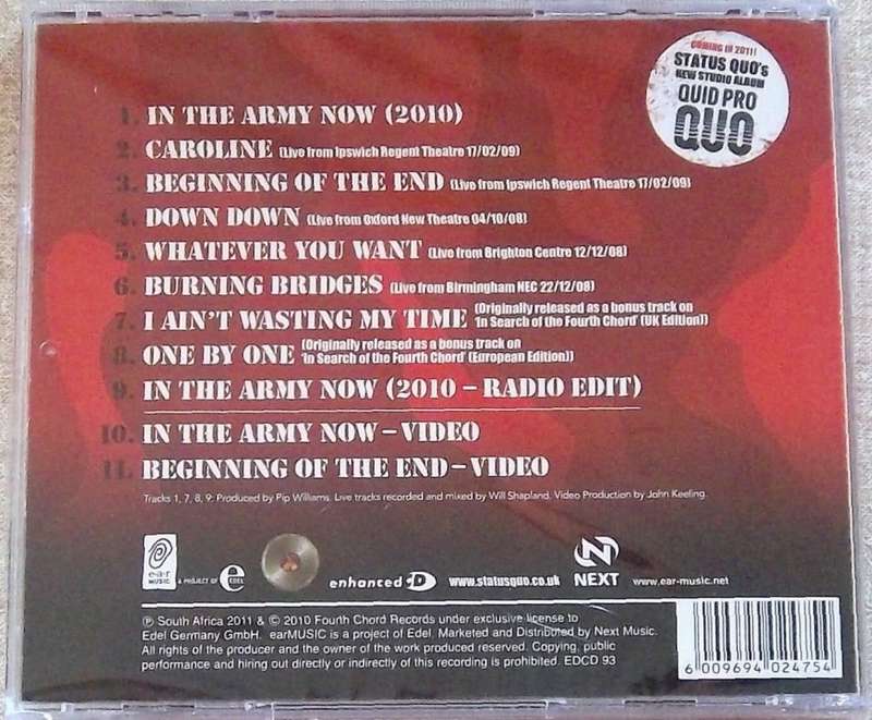 STATUS QUO In The Army Now 2010 SOUTH AFRICA Cat# EDCD93 Enhanced CD + 2 videos