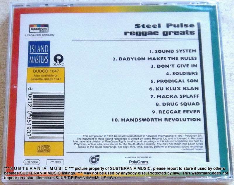 STEEL PULSE Reggae Greats SOUTH AFRICA Cat# BUDCD1047