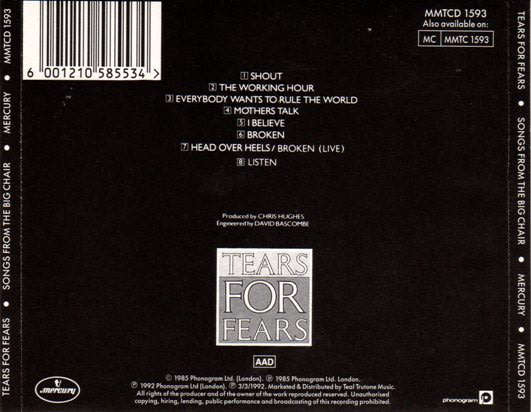 TEARS FOR FEARS Songs From The Big Chair SOUTH AFRICA MMTCD 1593