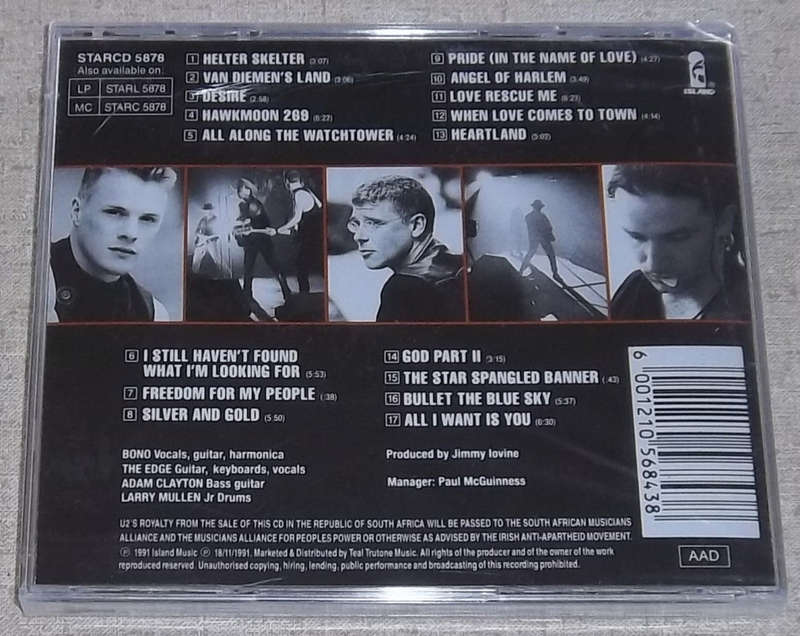 U2 Rattle & Hum SOUTH AFRICA Cat# STARCD 5878
