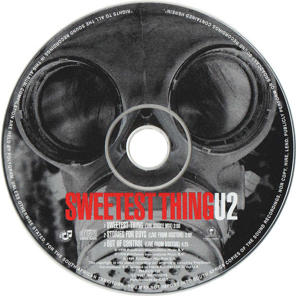 U2 Sweetest Thing CD Single South African Release [msr] VG