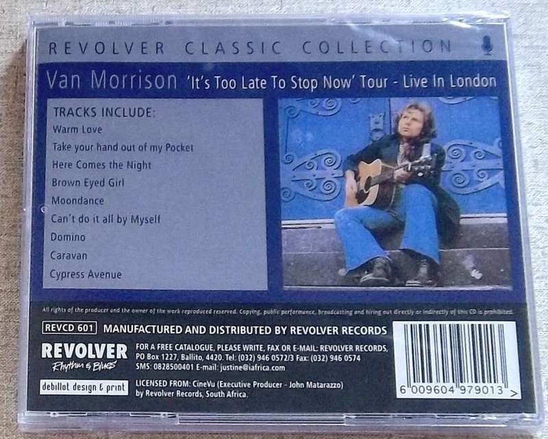 VAN MORRISON Live in London Its Too Late To Stop Now SOUTH AFRICA Cat# REVCD601