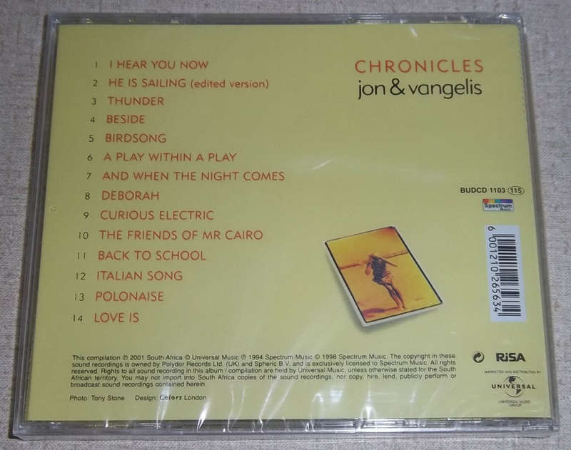 JON & VANGELIS Chronicles SOUTH AFRICA Cat# BUDCD 1103